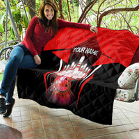Red Bowling Strike Graphic Quilt with Pins and Ball and Custom Name Design - Wonder Print Shop
