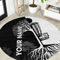 Round black-and-white carpet with tree roots silhouette and “YOUR NAME” graphic