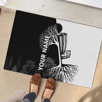 Black and White Disc Golf Tree Graphic Rubber Doormat with Roots Silhouette and Custom Name Design - Wonder Print Shop