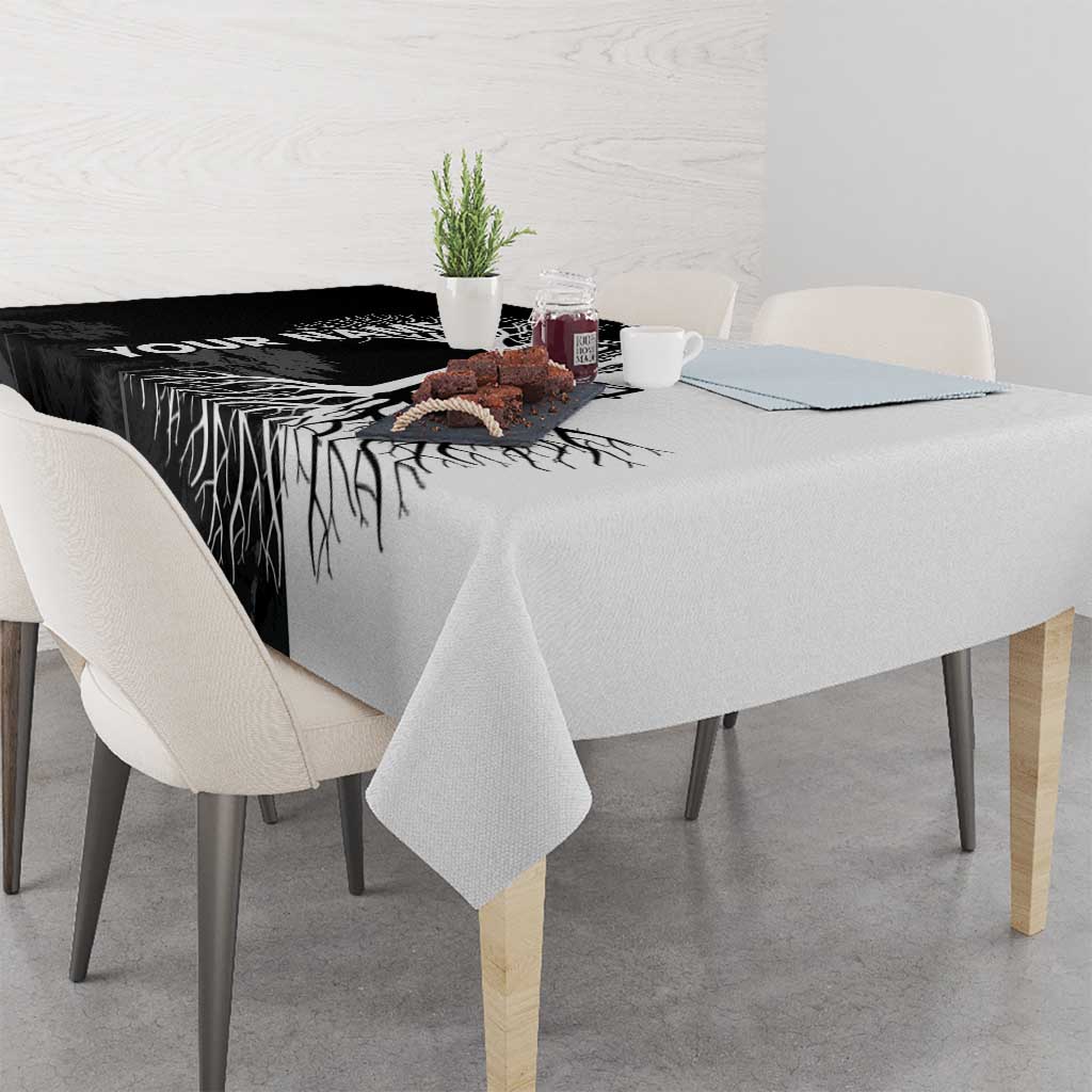 Black and White Disc Golf Tree Graphic Tablecloth with Roots Silhouette and Custom Name Design - Wonder Print Shop