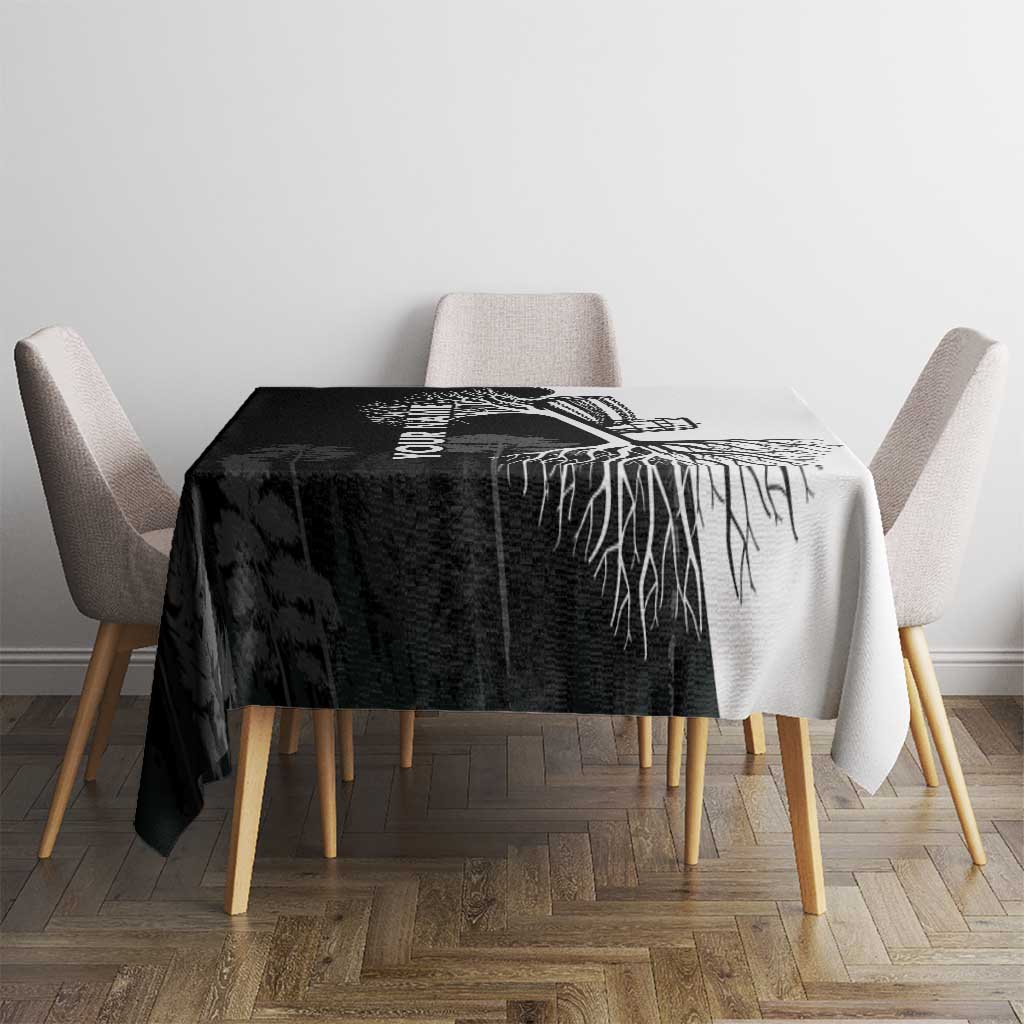 Black and White Disc Golf Tree Graphic Tablecloth with Roots Silhouette and Custom Name Design - Wonder Print Shop