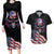 American Flag Skull Couples Matching Long Sleeve Bodycon Dress and Hawaiian Shirt Sorry If My Patriotism Offends You Trust Me - Wonder Print Shop