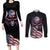 American Flag Skull Couples Matching Long Sleeve Bodycon Dress and Long Sleeve Button Shirts Sorry If My Patriotism Offends You Trust Me - Wonder Print Shop