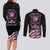 American Flag Skull Couples Matching Long Sleeve Bodycon Dress and Long Sleeve Button Shirts Sorry If My Patriotism Offends You Trust Me - Wonder Print Shop