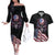 American Flag Skull Couples Matching Off The Shoulder Long Sleeve Dress and Hawaiian Shirt Sorry If My Patriotism Offends You Trust Me - Wonder Print Shop