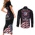 American Flag Skull Couples Matching Short Sleeve Bodycon Dress and Long Sleeve Button Shirts Sorry If My Patriotism Offends You Trust Me - Wonder Print Shop