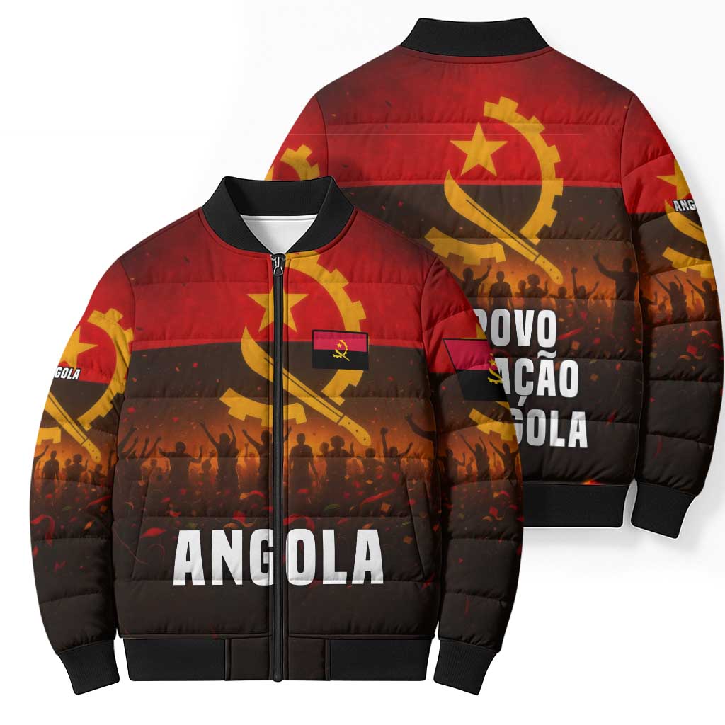 Angola Bomber Puffer Jacket with Red Black Yellow Grunge Design - Wonder Print Shop