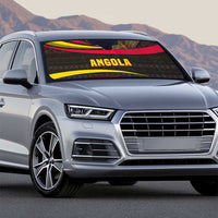 Auto sun shade on car windshield with multicolor tribal stripes and ANGOLA lettering