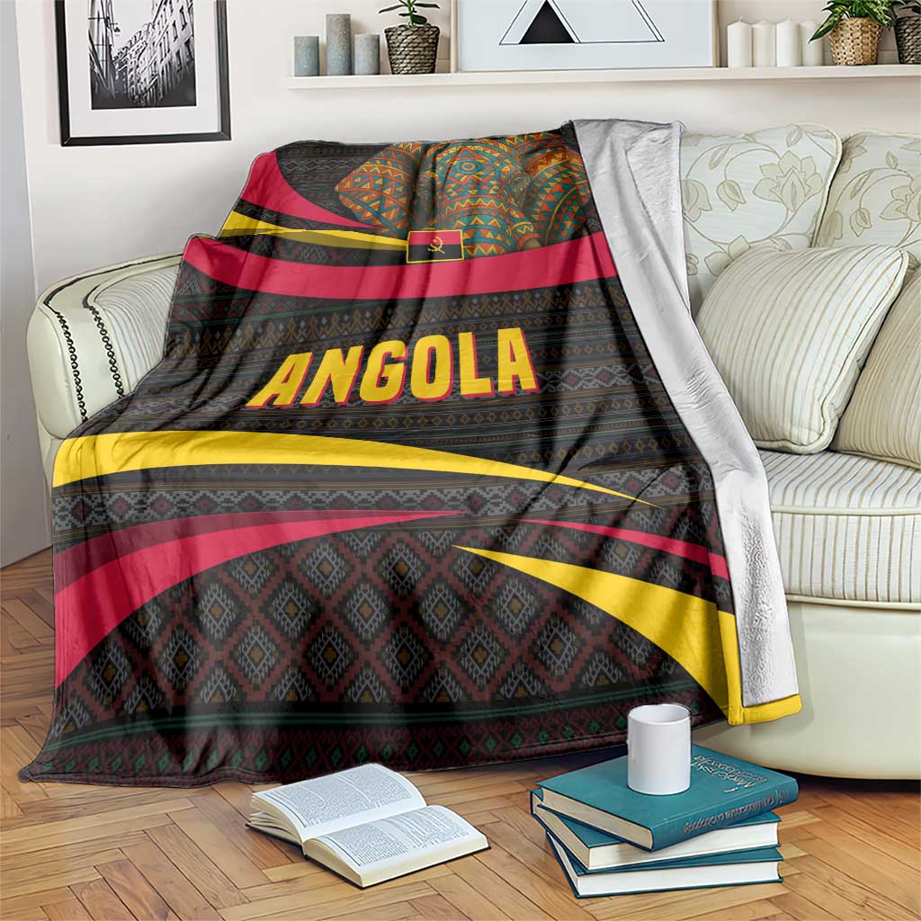 Angola Blanket with Red Black Yellow Tribal Design and Elephant - Wonder Print Shop