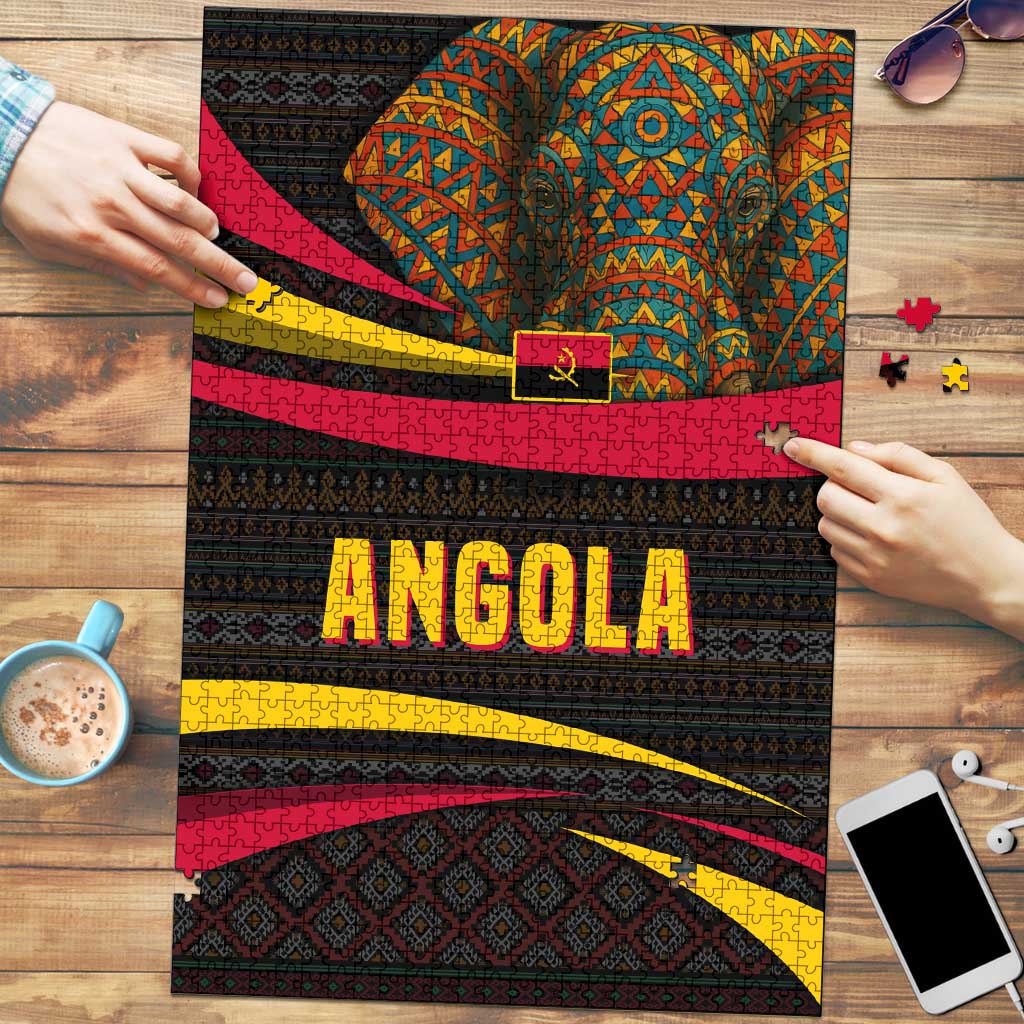 Angola Puzzle with Red Black Yellow Tribal Design and Elephant - Wonder Print Shop