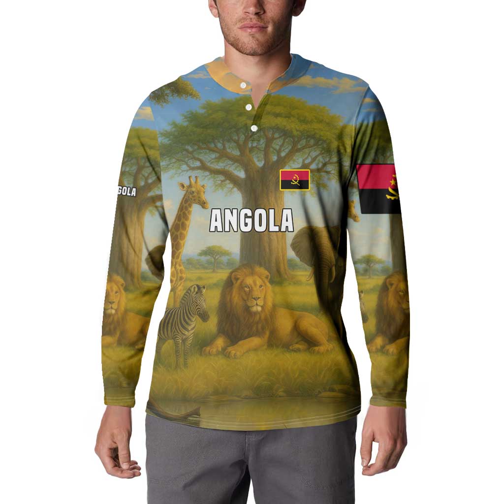 Angola Button Sweatshirt with Savannah Wildlife Design and African Animal - Wonder Print Shop