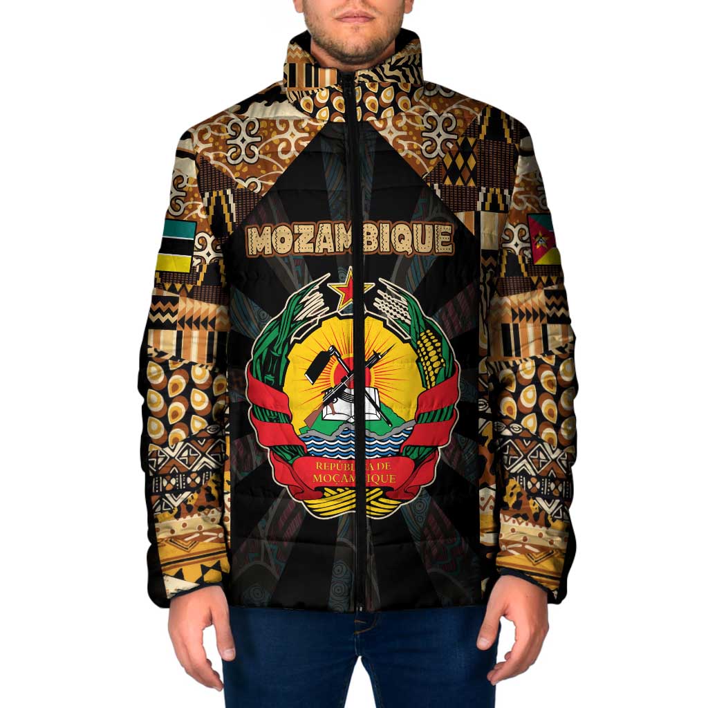 Mozambique Padded Jacket with Black Brown Tribal Design and National Emblem - Wonder Print Shop