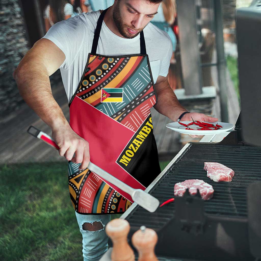 Mozambique Apron with Red Black Geometric Design and Tribal Pattern - Wonder Print Shop