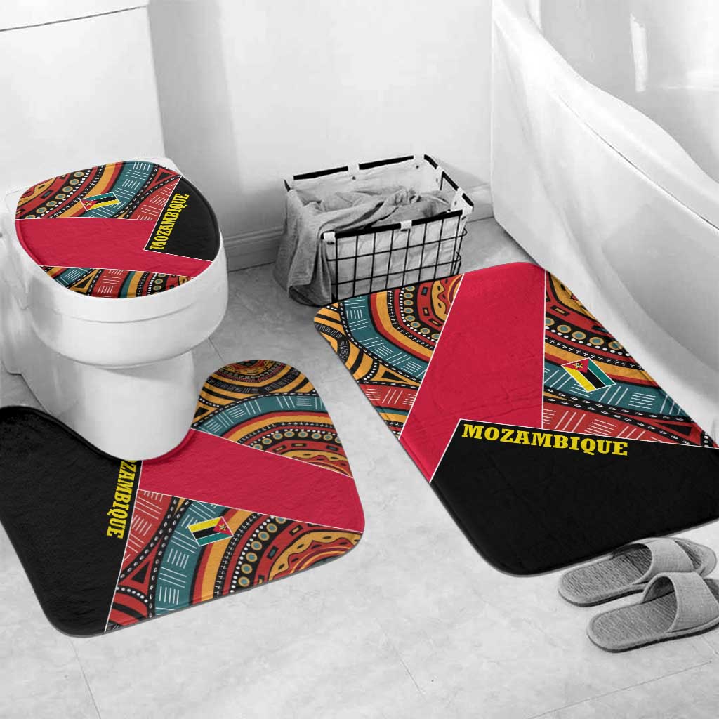 Mozambique Bathroom Set with Red Black Geometric Design and Tribal Pattern - Wonder Print Shop