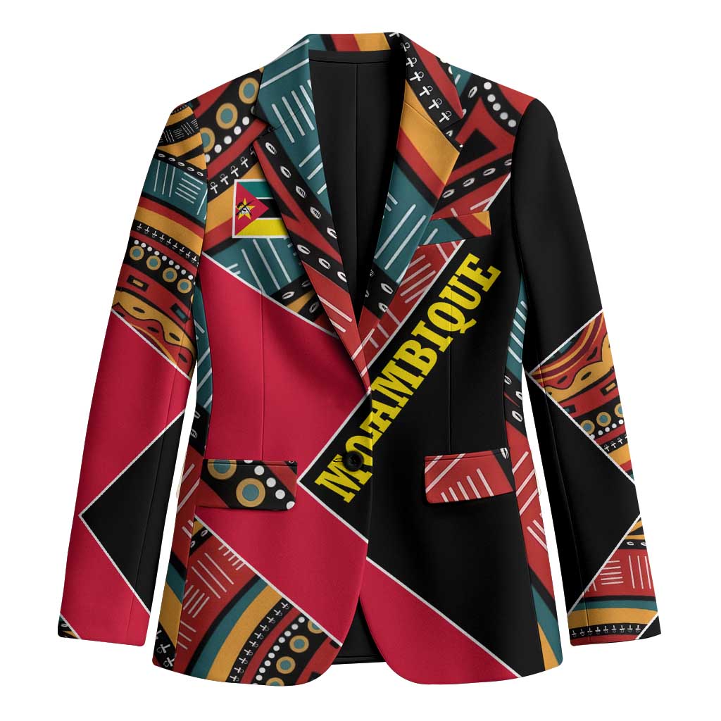 Mozambique Blazer with Red Black Geometric Design and Tribal Pattern - Wonder Print Shop