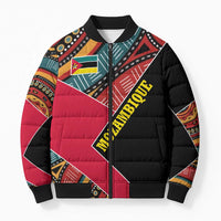 Mozambique Bomber Puffer Jacket with Red Black Geometric Design and Tribal Pattern - Wonder Print Shop