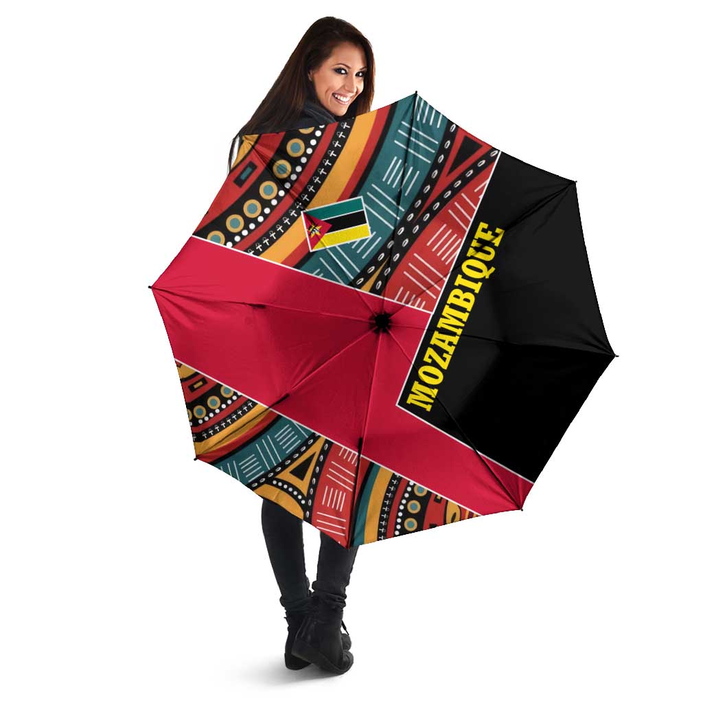 Mozambique Umbrella with Red Black Geometric Design and Tribal Pattern - Wonder Print Shop
