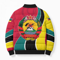 Unisex bomber puffer jacket, back crest with Mozambique flag colors and ribbed cuffs, zip