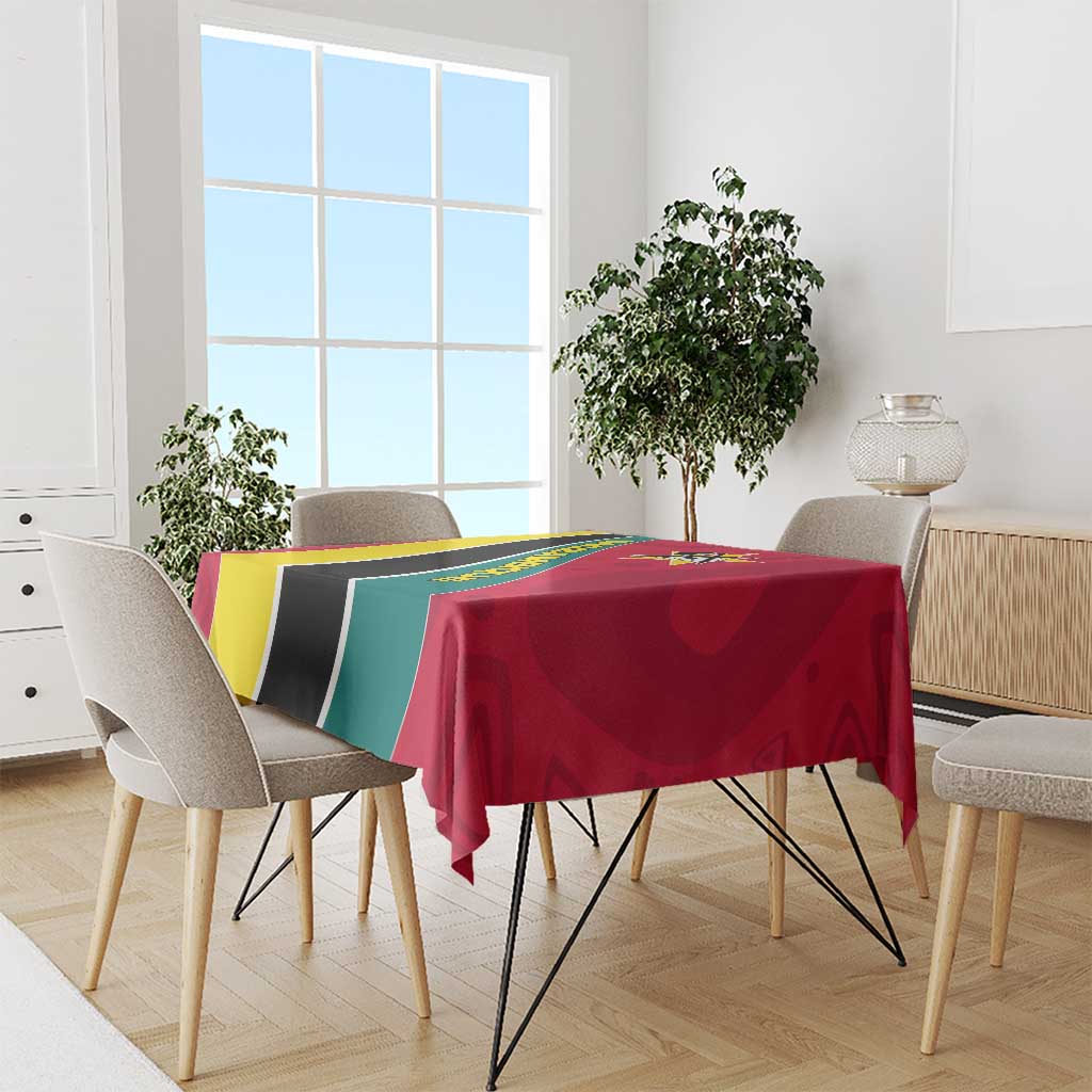 Mozambique Tablecloth with Red Yellow Green Wave Design and National Emblem - Wonder Print Shop