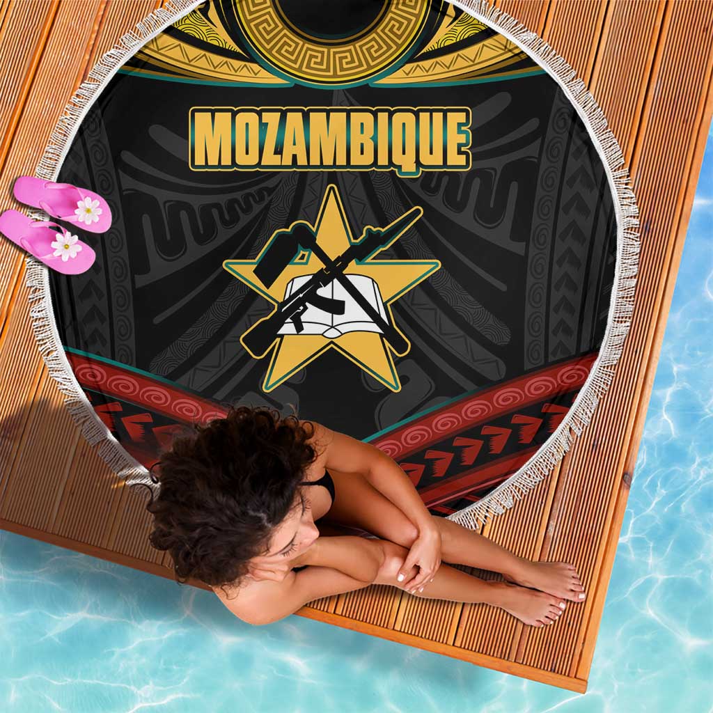 Mozambique Beach Blanket with Black Red Tribal Design and National Map Pattern - Wonder Print Shop