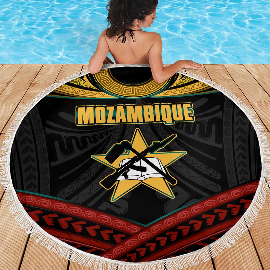 Mozambique Beach Blanket with Black Red Tribal Design and National Map Pattern - Wonder Print Shop