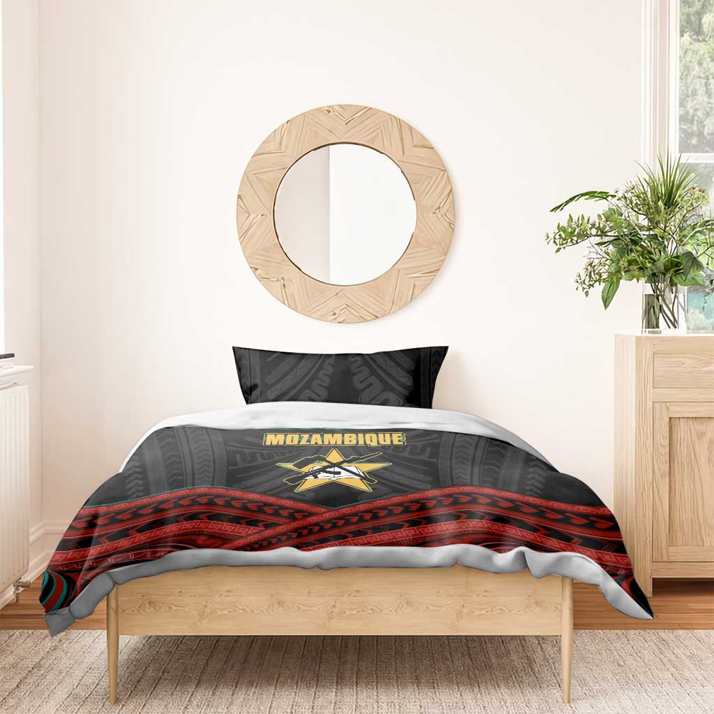 Mozambique Bedding Set with Black Red Tribal Design and National Map Pattern - Wonder Print Shop