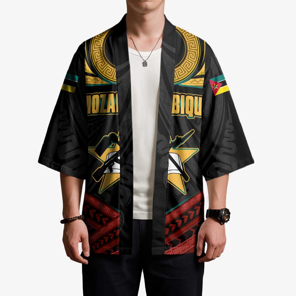 Mozambique Kimono with Black Red Tribal Design and National Map Pattern - Wonder Print Shop