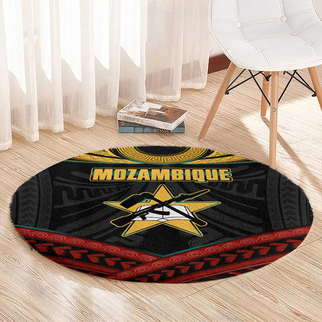 Mozambique Round Carpet with Black Red Tribal Design and National Map Pattern - Wonder Print Shop