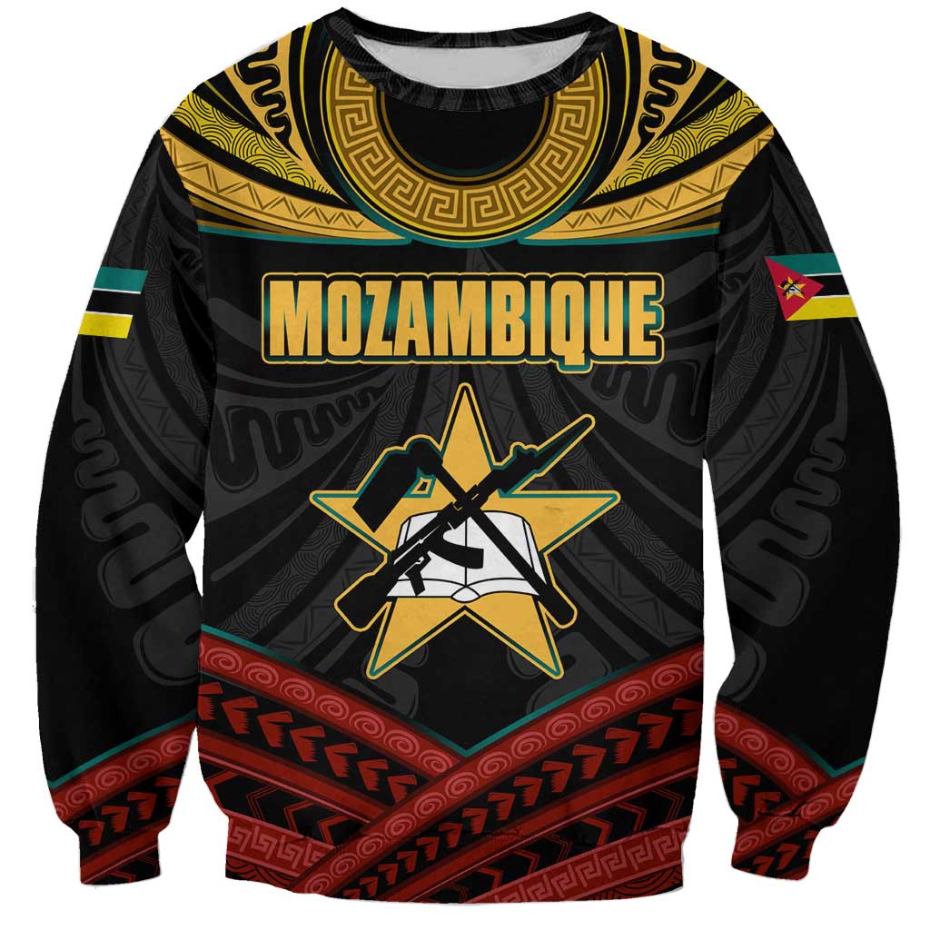 Mozambique Sweatshirt with Black Red Tribal Design and National Map Pattern - Wonder Print Shop