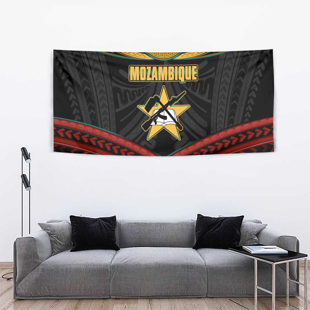 Mozambique Tapestry with Black Red Tribal Design and National Map Pattern - Wonder Print Shop