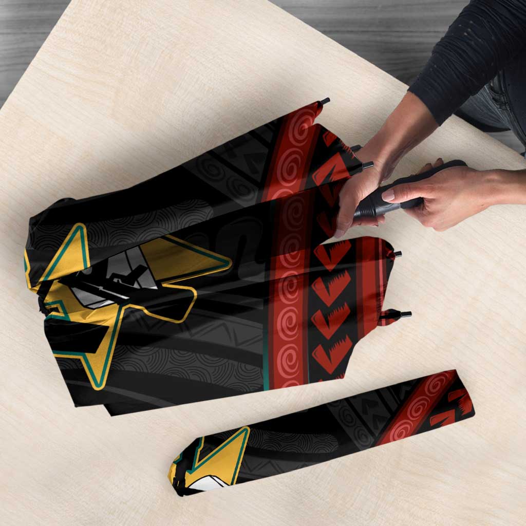 Mozambique Umbrella with Black Red Tribal Design and National Map Pattern - Wonder Print Shop