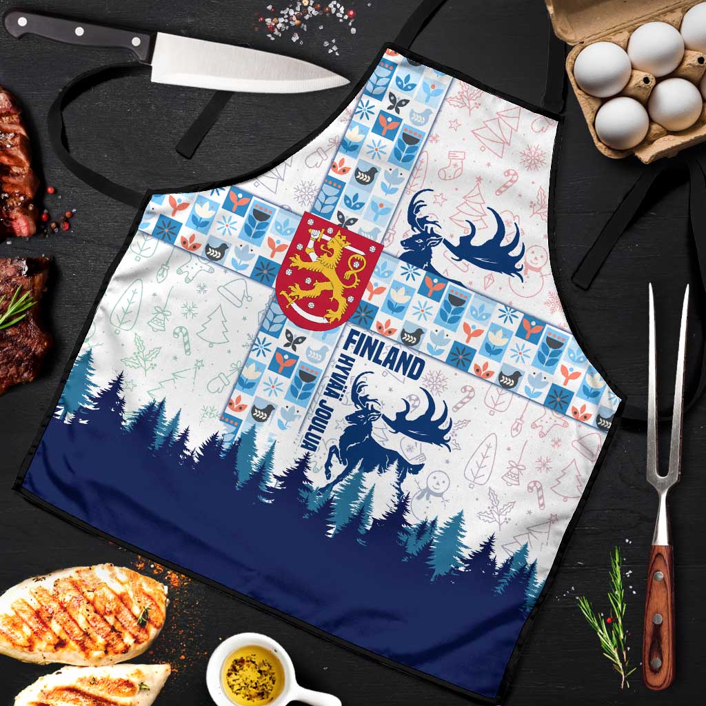 Finland Christmas Apron with Reindeer Forest Crest and Nordic Pattern Design - Wonder Print Shop