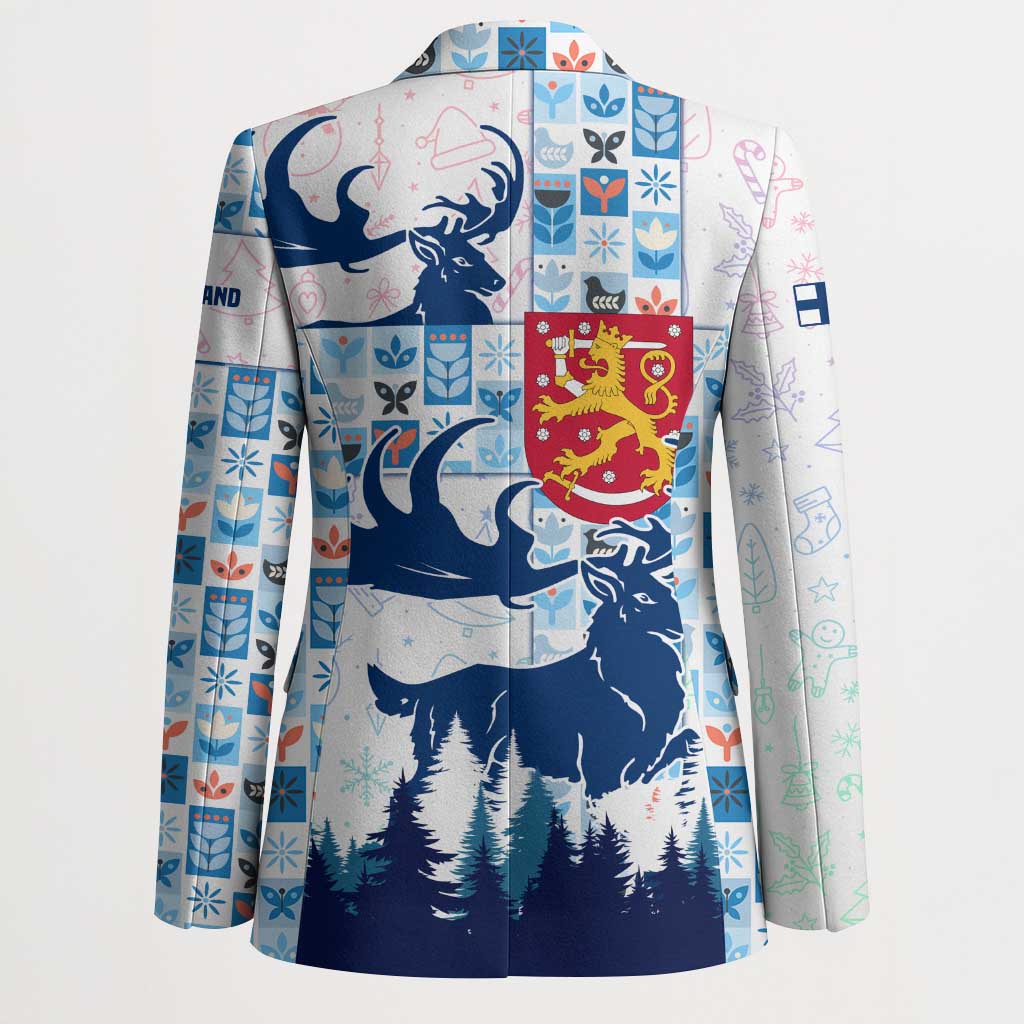 Finland Christmas Blazer with Reindeer Forest Crest and Nordic Pattern Design - Wonder Print Shop