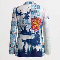 Finland Christmas Blazer with Reindeer Forest Crest and Nordic Pattern Design - Wonder Print Shop