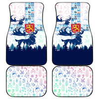 Finland Christmas Car Mats with Reindeer Forest Crest and Nordic Pattern Design - Wonder Print Shop