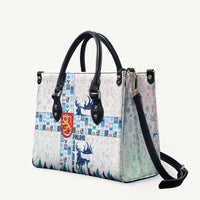 Finland Christmas Leather Bag with Reindeer Forest Crest and Nordic Pattern Design - Wonder Print Shop