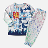 Finland Christmas Pajama Set with Reindeer Forest Crest and Nordic Pattern Design - Wonder Print Shop