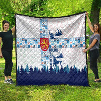 Finland Christmas Quilt with Reindeer Forest Crest and Nordic Pattern Design - Wonder Print Shop