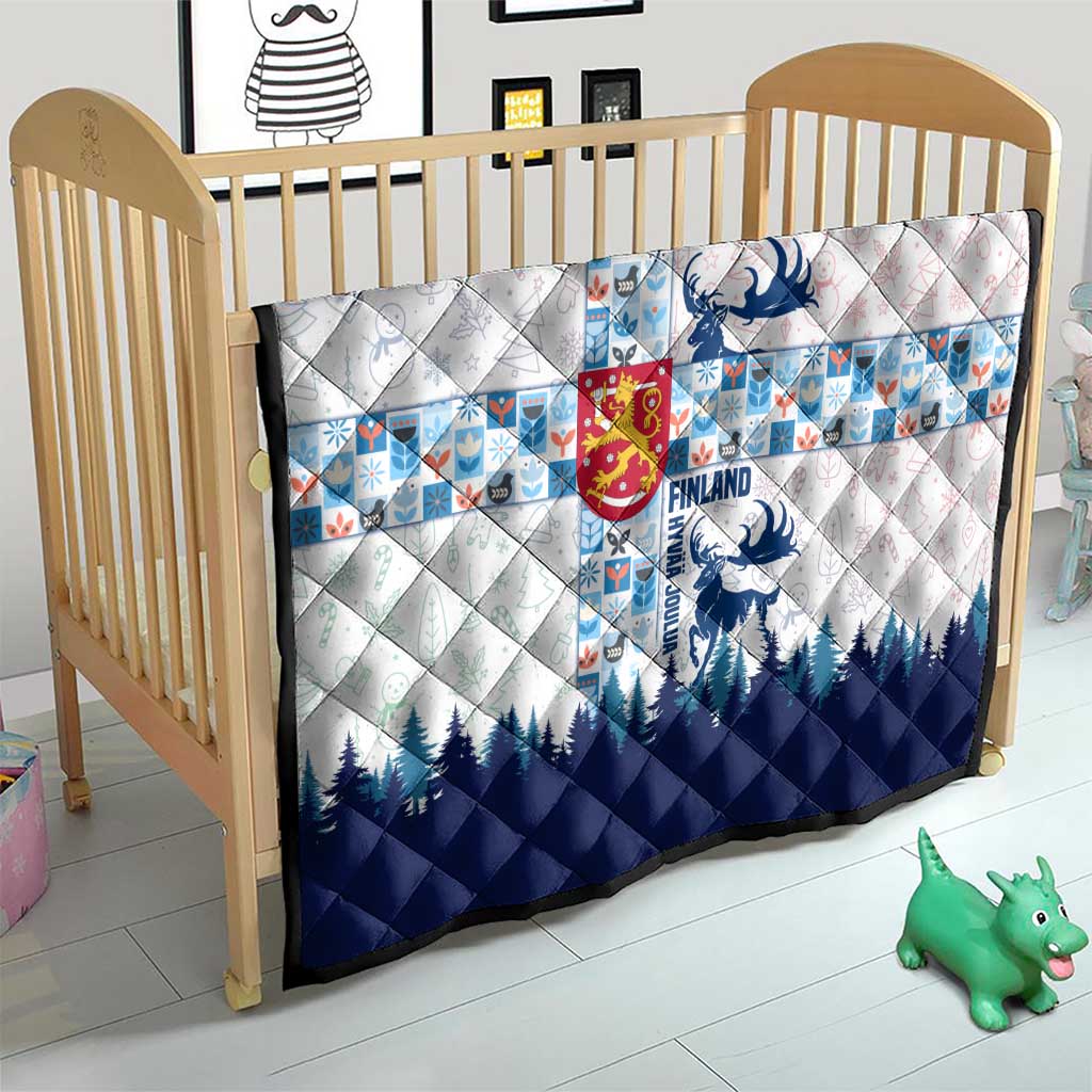 Finland Christmas Quilt with Reindeer Forest Crest and Nordic Pattern Design - Wonder Print Shop
