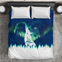 Finland Christmas Bedding Set with Howling Wolf Northern Lights Forest and Snow Design - Wonder Print Shop