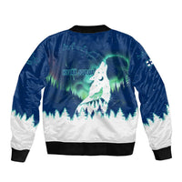 Finland Christmas Bomber Jacket with Howling Wolf Northern Lights Forest and Snow Design - Wonder Print Shop