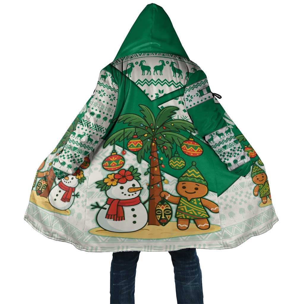 Nigeria Christmas Cloak with Gingerbread Snowman Palm Tree and Tribal Mask Design - Wonder Print Shop