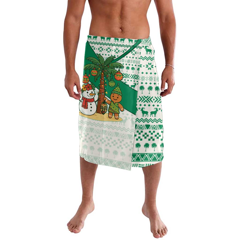 Nigeria Christmas Lavalava with Gingerbread Snowman Palm Tree and Tribal Mask Design - Wonder Print Shop