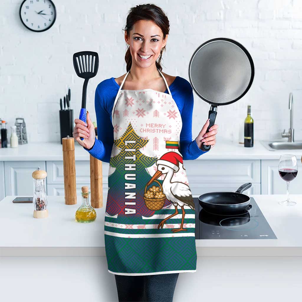 Lithuania Christmas Apron with Stork Basket Snowflakes and Traditional Pattern Design - Wonder Print Shop