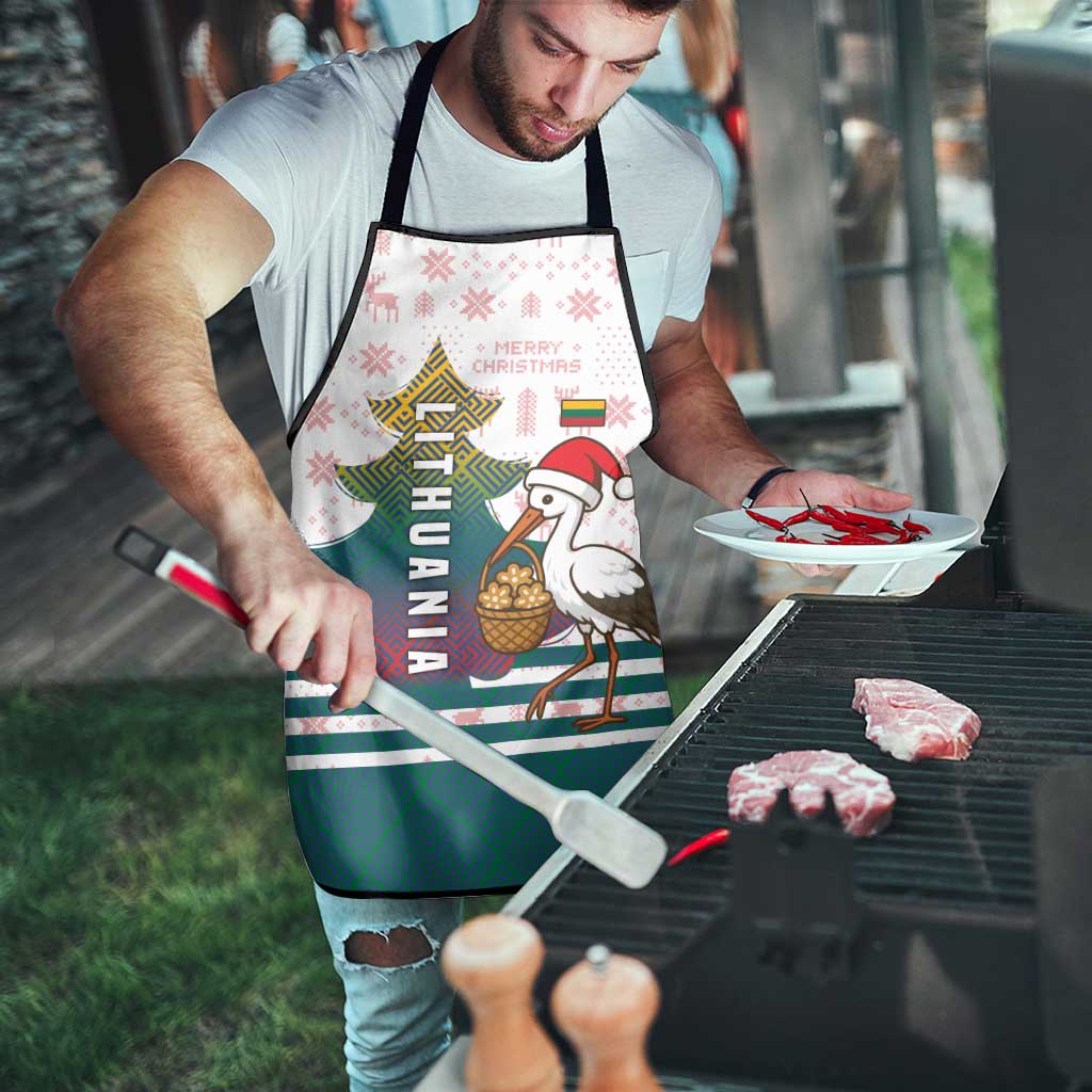 Lithuania Christmas Apron with Stork Basket Snowflakes and Traditional Pattern Design - Wonder Print Shop