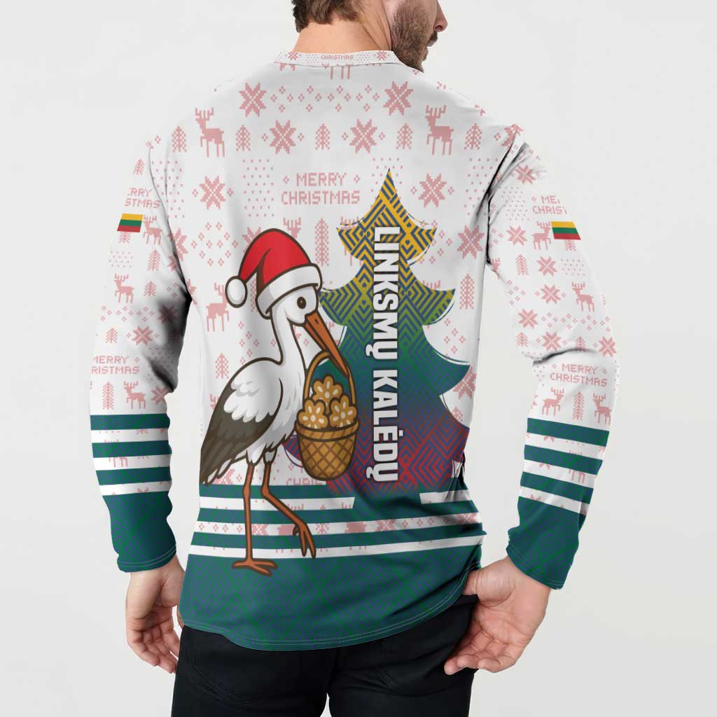 Lithuania Christmas Button Sweatshirt with Stork Basket Snowflakes and Traditional Pattern Design - Wonder Print Shop