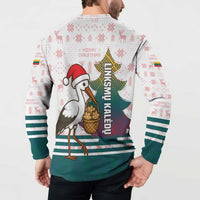 Lithuania Christmas Button Sweatshirt with Stork Basket Snowflakes and Traditional Pattern Design - Wonder Print Shop