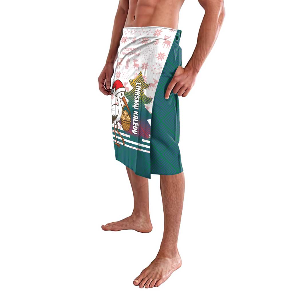 Lithuania Christmas Lavalava with Stork Basket Snowflakes and Traditional Pattern Design - Wonder Print Shop