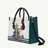 Lithuania Christmas Leather Bag with Stork Basket Snowflakes and Traditional Pattern Design - Wonder Print Shop