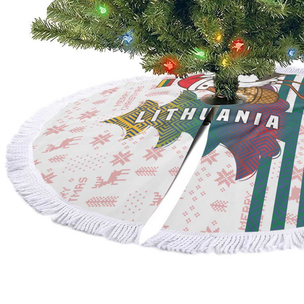 Lithuania Christmas Tree Skirt with Stork Basket Snowflakes and Traditional Pattern Design - Wonder Print Shop